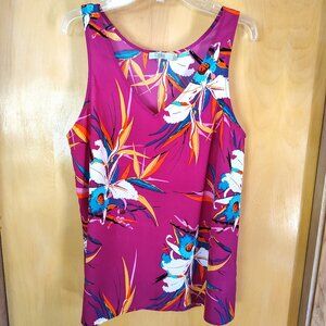 Dalia Top Magenta Pink Floral Tank V Neck